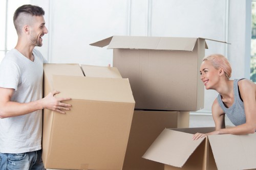 Packed office items ready for transport